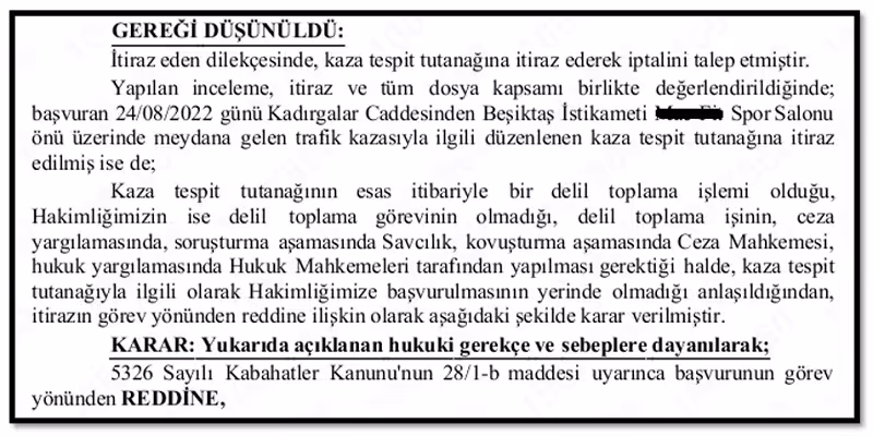 kaza tespit tutanagina itiraz sulh ceza