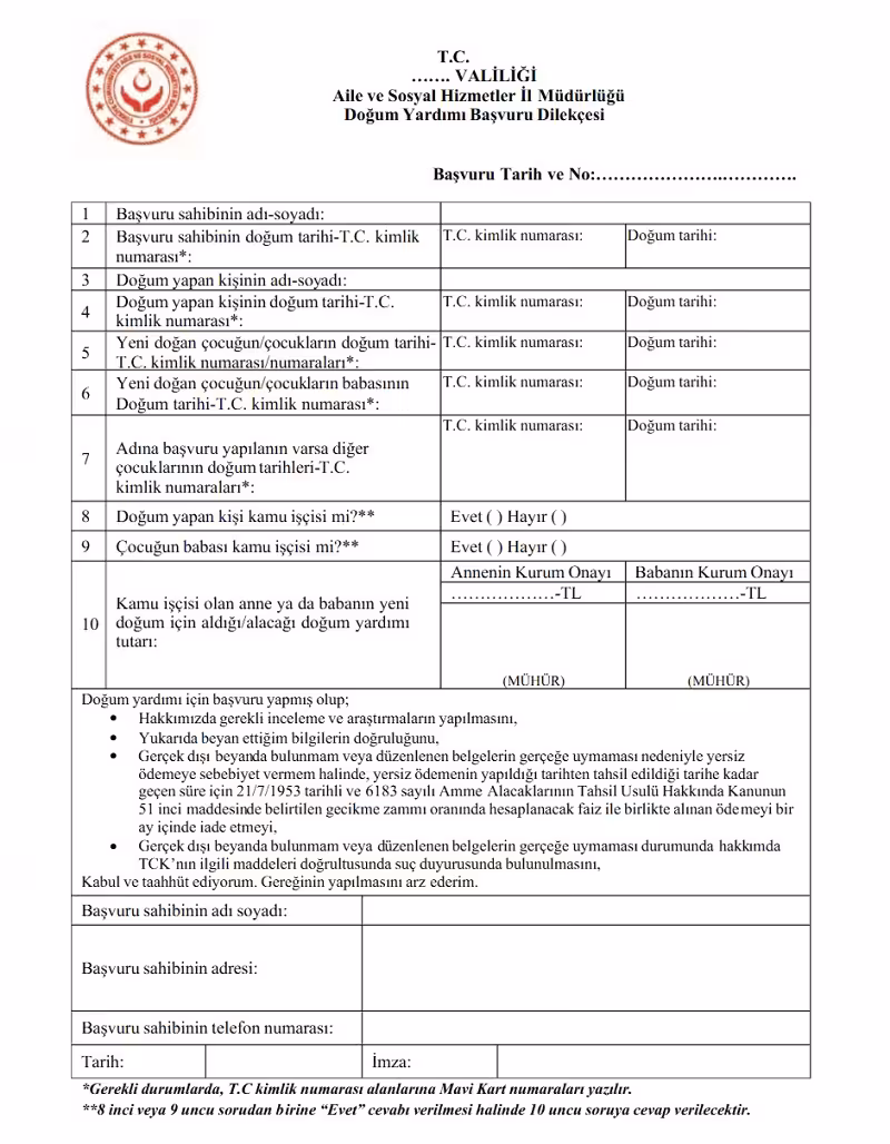 dogum yardimi dilekcesi